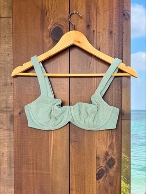 Victoria’s Secret Terrycloth Balconette Sage Green Underwire Bikini Top 34D